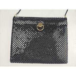 Vintage Black Metal Mesh Crossbody Shoulder Bag Metal Strap